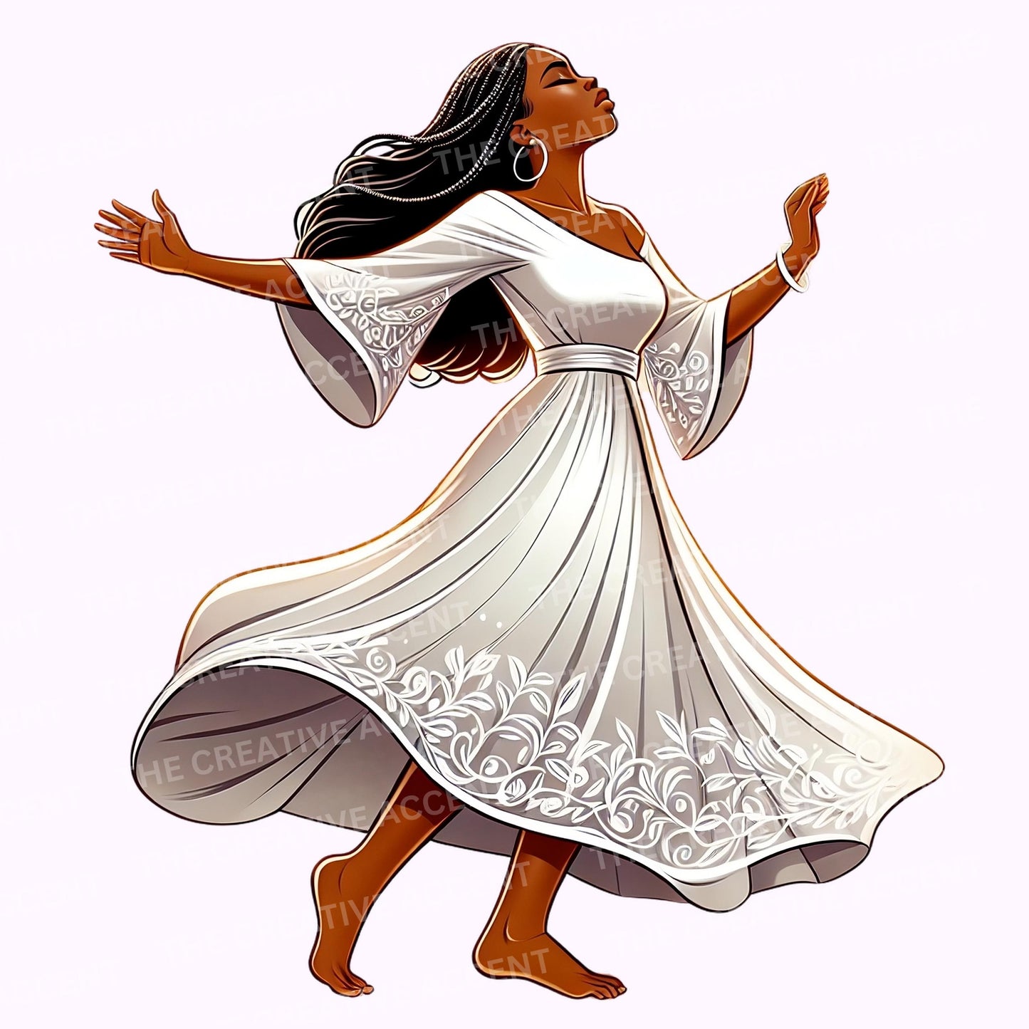 Praise Dancer Clipart, 6 PNG, Black Women Gospel Dress Dancing, Liturgical Dance Show, Church Performance, Worship Flyer, Faith art, Praying