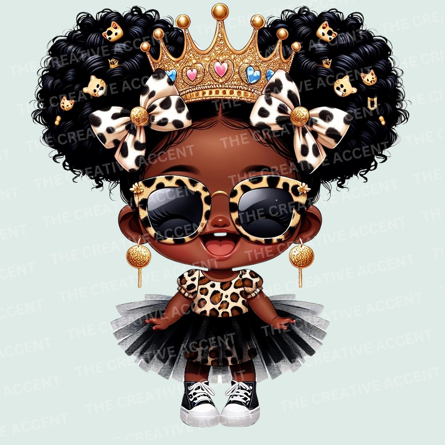 Black Safari Baby Girl Princess Clipart, 5 PNG, Little Animal Print, Cheetah, Leopard Cow Baby Shower, Bows, Wild One Jungle Birthday Decor