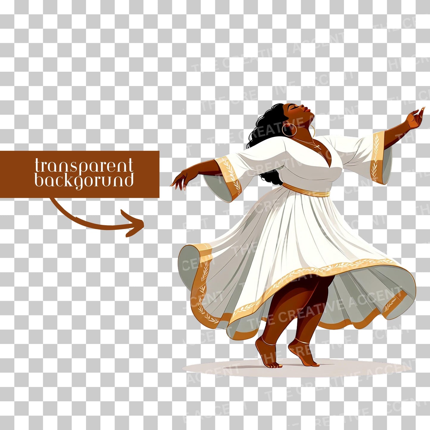 Praise Dancer Clipart, 6 PNG, Black Women Gospel Dress Dancing, Liturgical Dance Show, Church Performance, Worship Flyer, Faith art, Praying