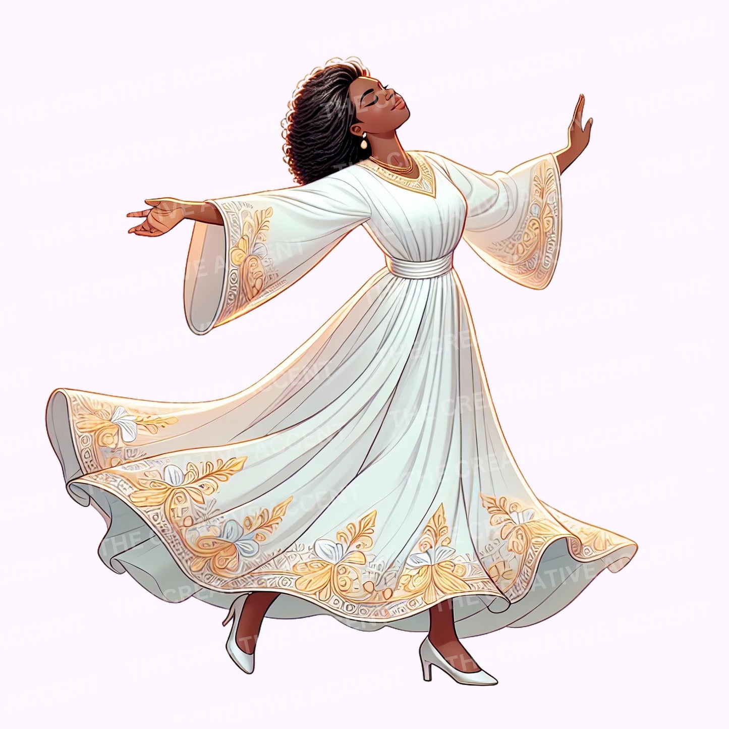 Praise Dancer Clipart, 6 PNG, Black Women Gospel Dress Dancing, Liturgical Dance Show, Church Performance, Worship Flyer, Faith art, Praying