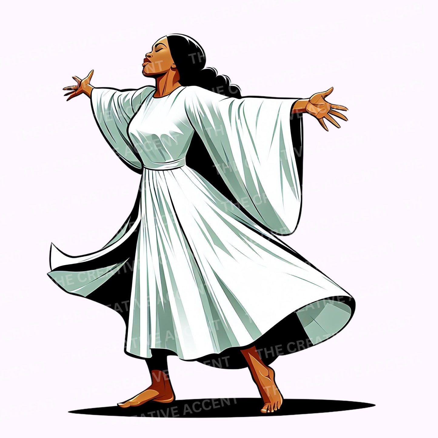 Praise Dancer Clipart, 6 PNG, Black Women Gospel Dress Dancing, Liturgical Dance Show, Church Performance, Worship Flyer, Faith art, Praying