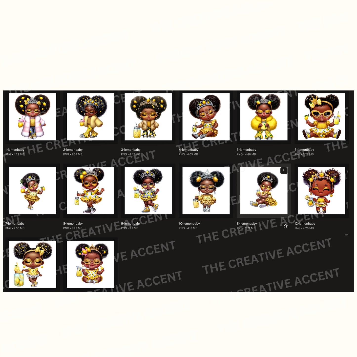 Lemonade Baby Girl Clipart, 14 PNG, Little Black Girl in Lemon Print Outfit Theme, Yellow, Green, Summer Squeeze, Baby Shower Stand Ideas