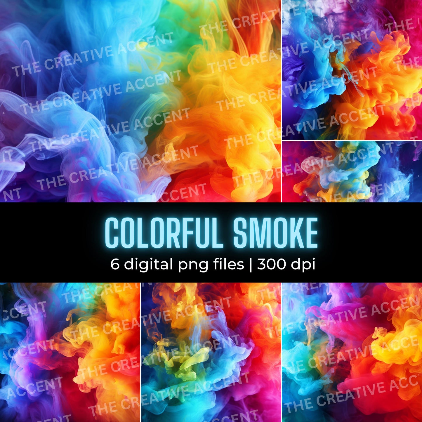 Colorful Smoke Background Pack, 6 PNG, Rainbow Pride Backdrop, Party Fumes Digital Paper, Clouds Bomb, Invite Flyer, Fog
