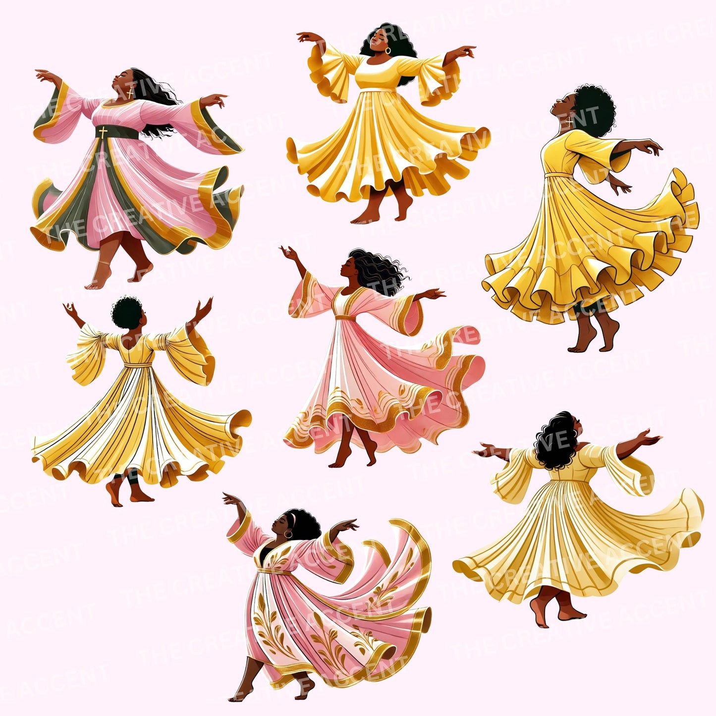 Praise Dancer Clipart, Black Women Gospel Dancing, Liturgical Dance, Church Performance Images for Flyer, Faith Praying Cartoon, Girl Show