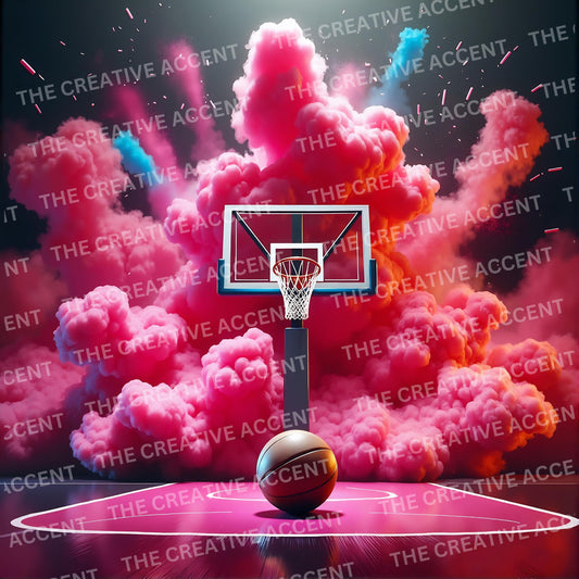Pink Basketball Digital Background Illustration, 1 JPEG, Sports Backdrop, Cartoon Art Style Explosion, Smoke Bomb, Girls Team Invite Flyer