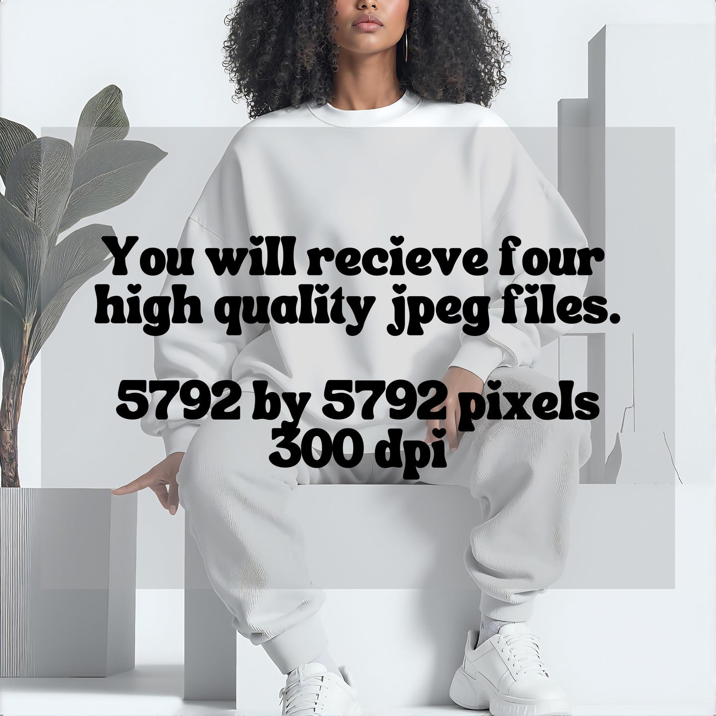 White Sweatshirt Mockup Pack, 4 JPEG, General Crewneck Sweater, Ai, Black Girl Woman Hispanic Mixed Model, Print on Demand Blank, Add Design