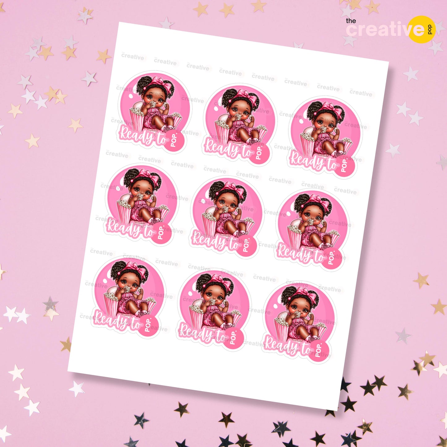 Ready to Pop! Printable Cupcake Toppers for Black Baby Shower, Popcorn, Pink Bubble Gum Favor Cutout