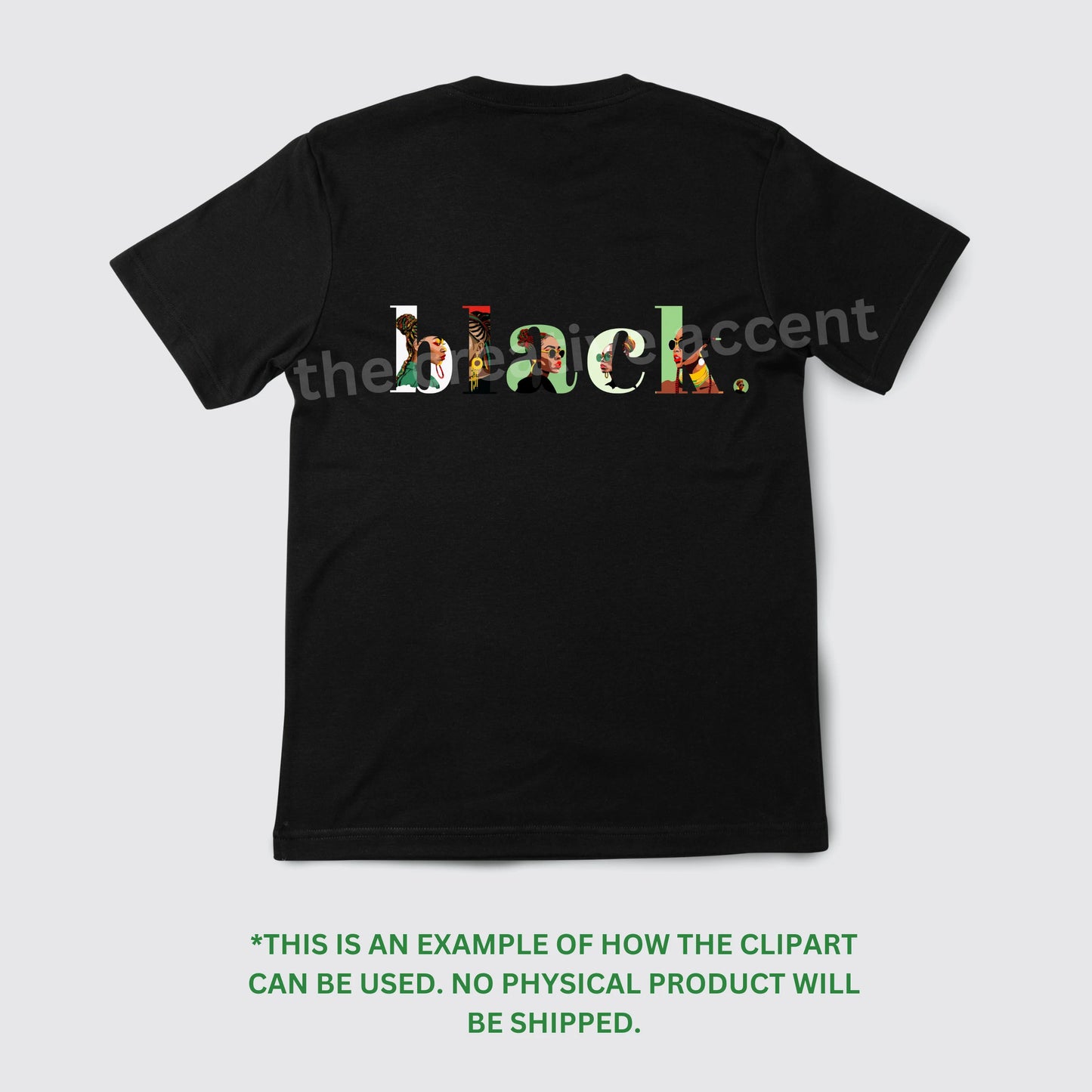 Modern Black Pride T-Shirt Design and Clipart, 2 PNG, The Word "Black" with Black Women Imagery