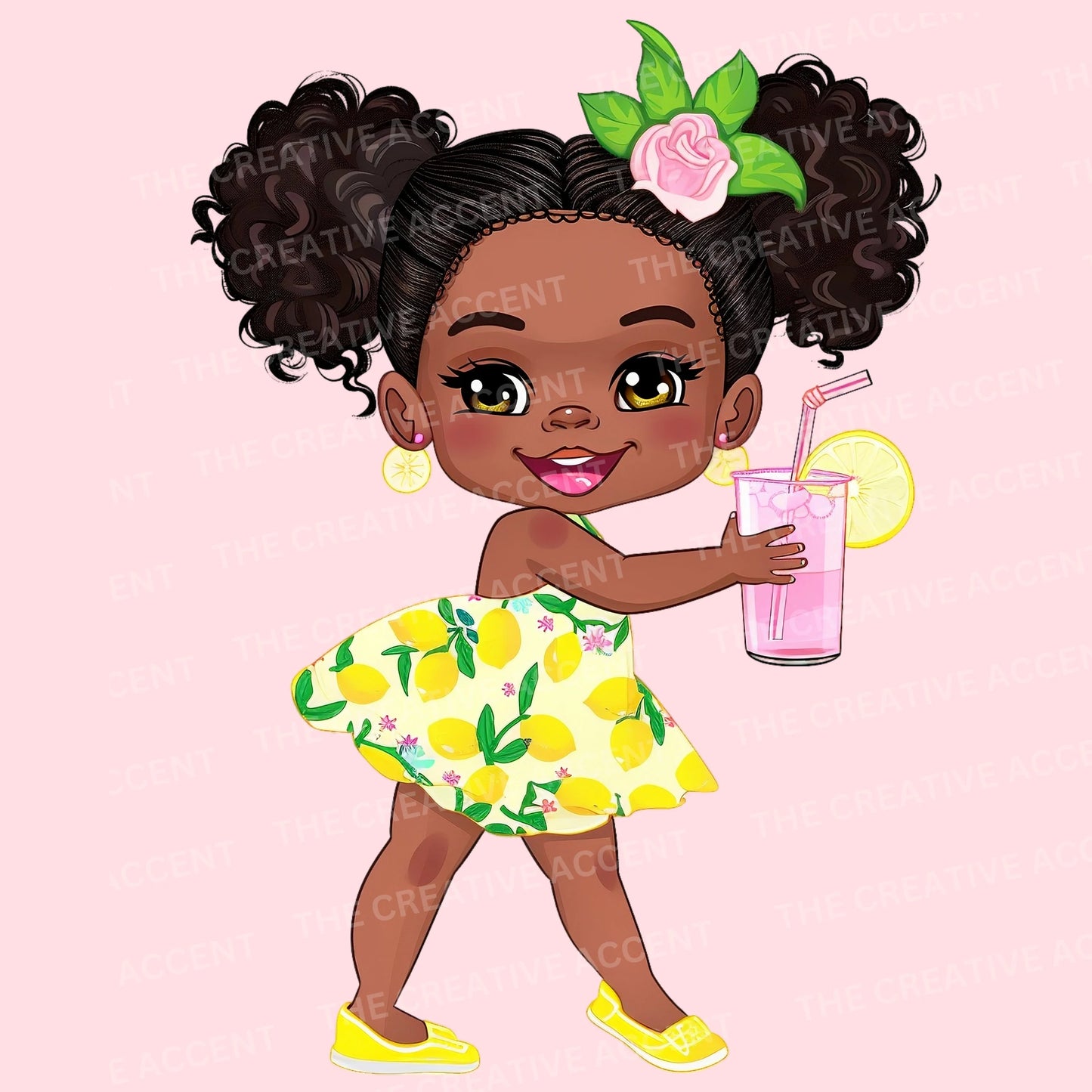 Pink Lemonade Black Baby Girl Clipart, 5 PNG