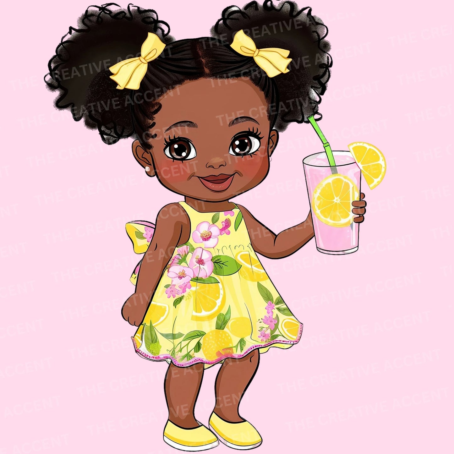 Pink Lemonade Black Baby Girl Clipart, 5 PNG