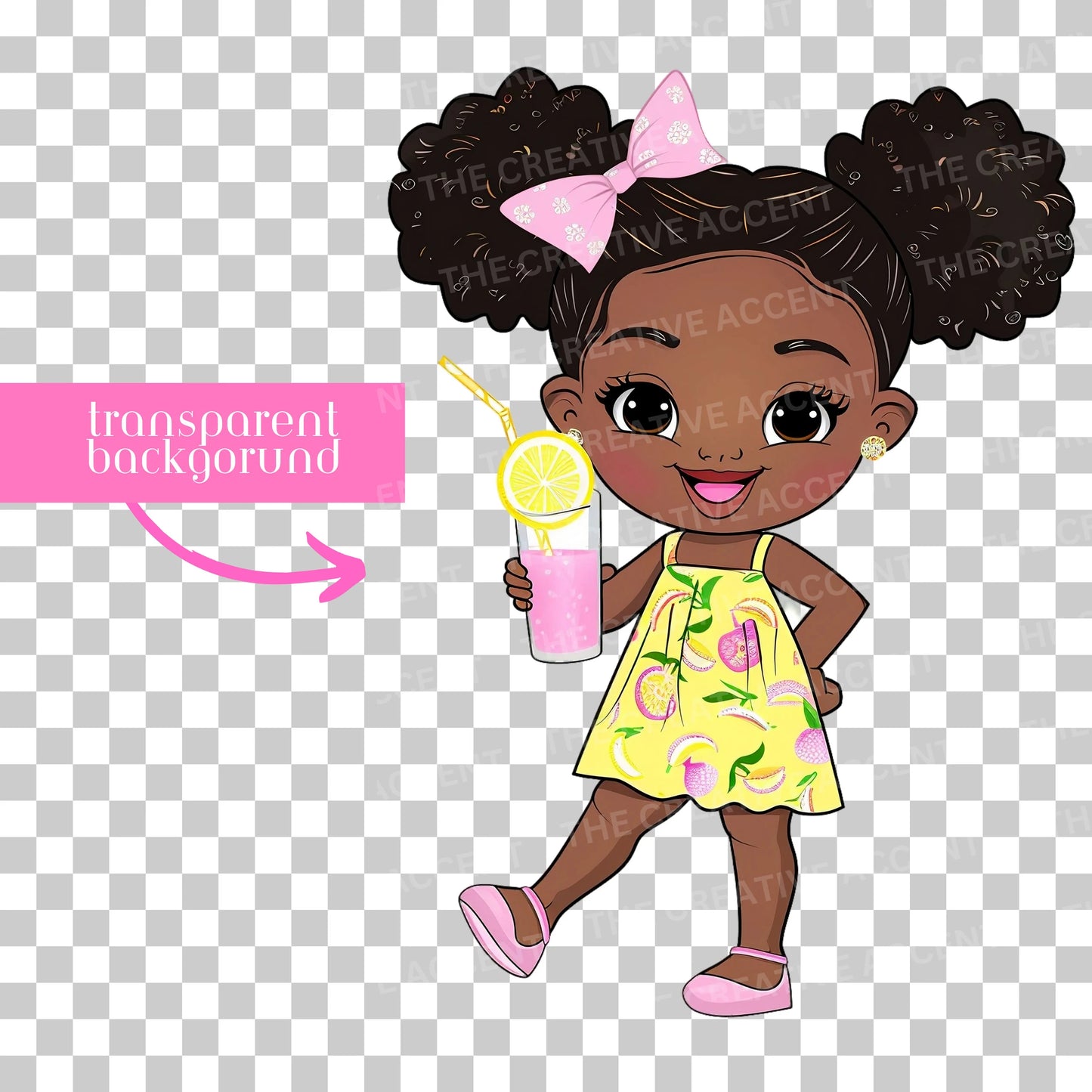 Pink Lemonade Black Baby Girl Clipart, 5 PNG