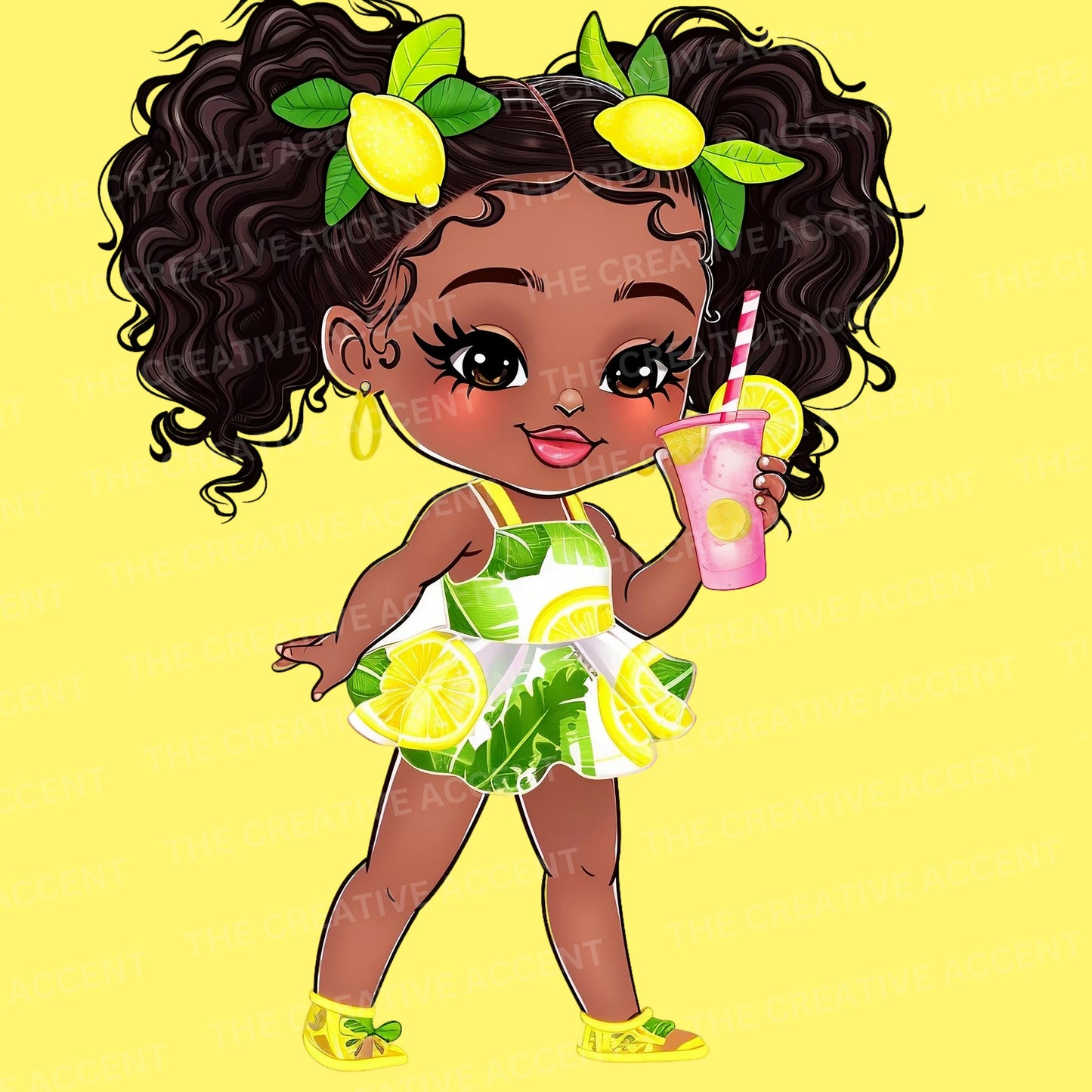 Pink Lemonade Black Baby Girl Clipart, 5 PNG