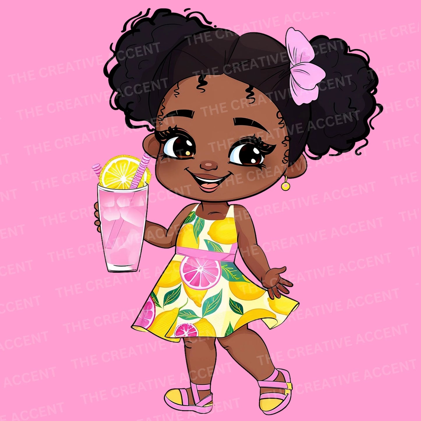 Pink Lemonade Black Baby Girl Clipart, 5 PNG