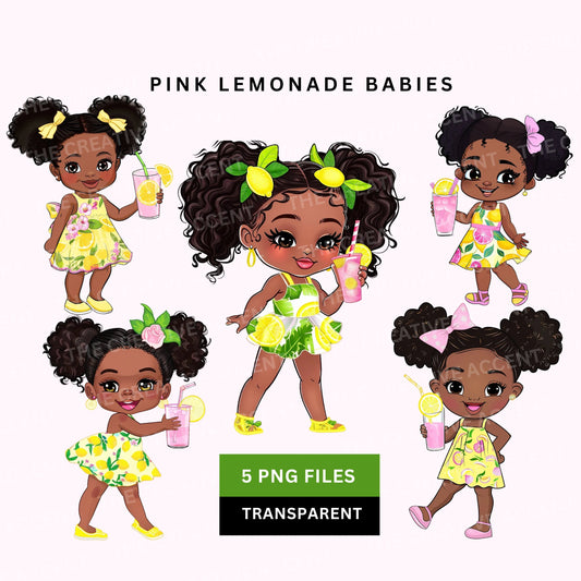 Pink Lemonade Black Baby Girl Clipart, 5 PNG