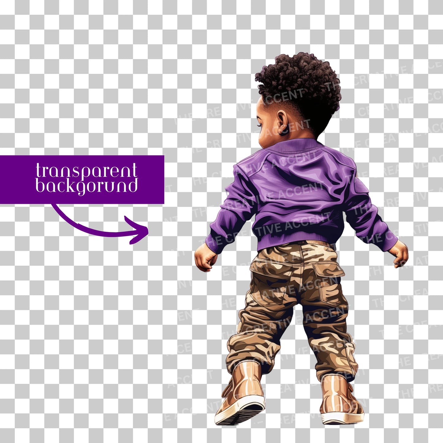 Future Omega Baby Clipart, 7 PNG, Little Black Boy Fraternity in Royal Purple and Old Gold