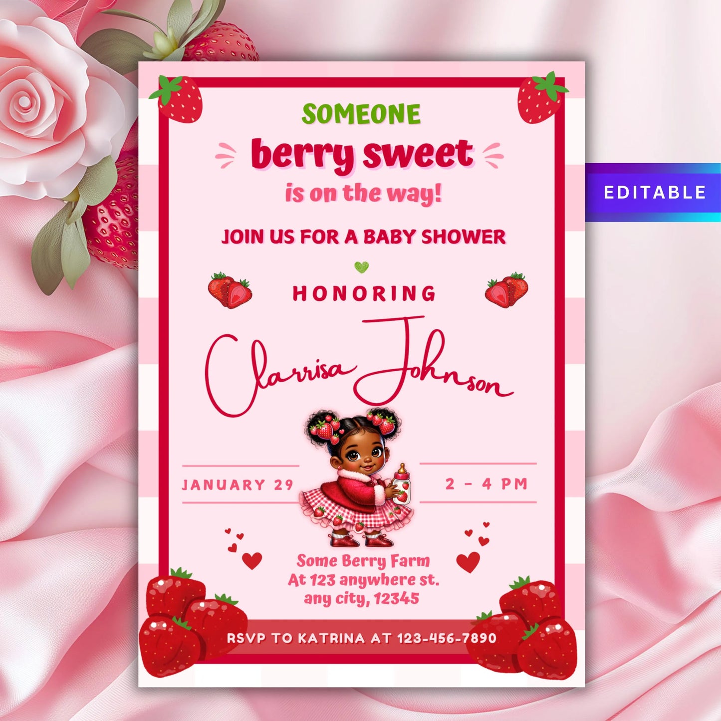 berry sweet baby shower canva template