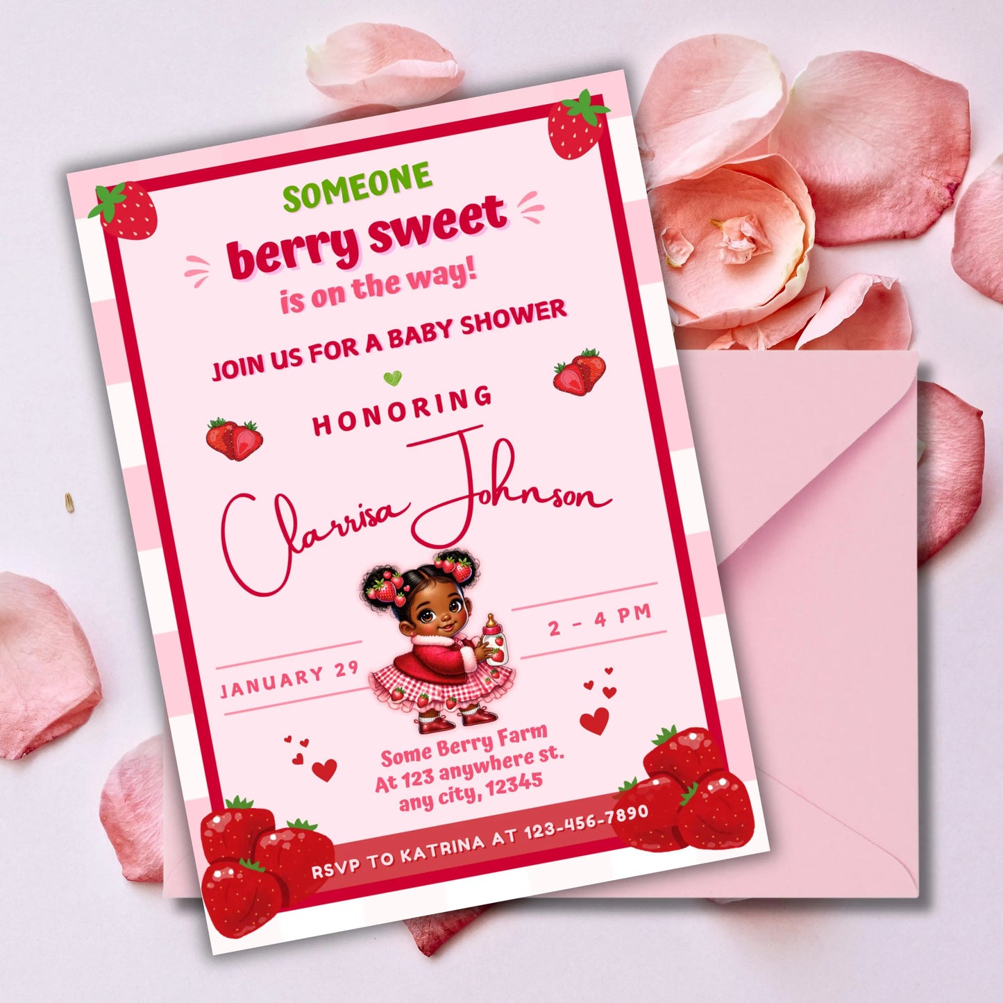 black berry sweet baby shower canva template african-american