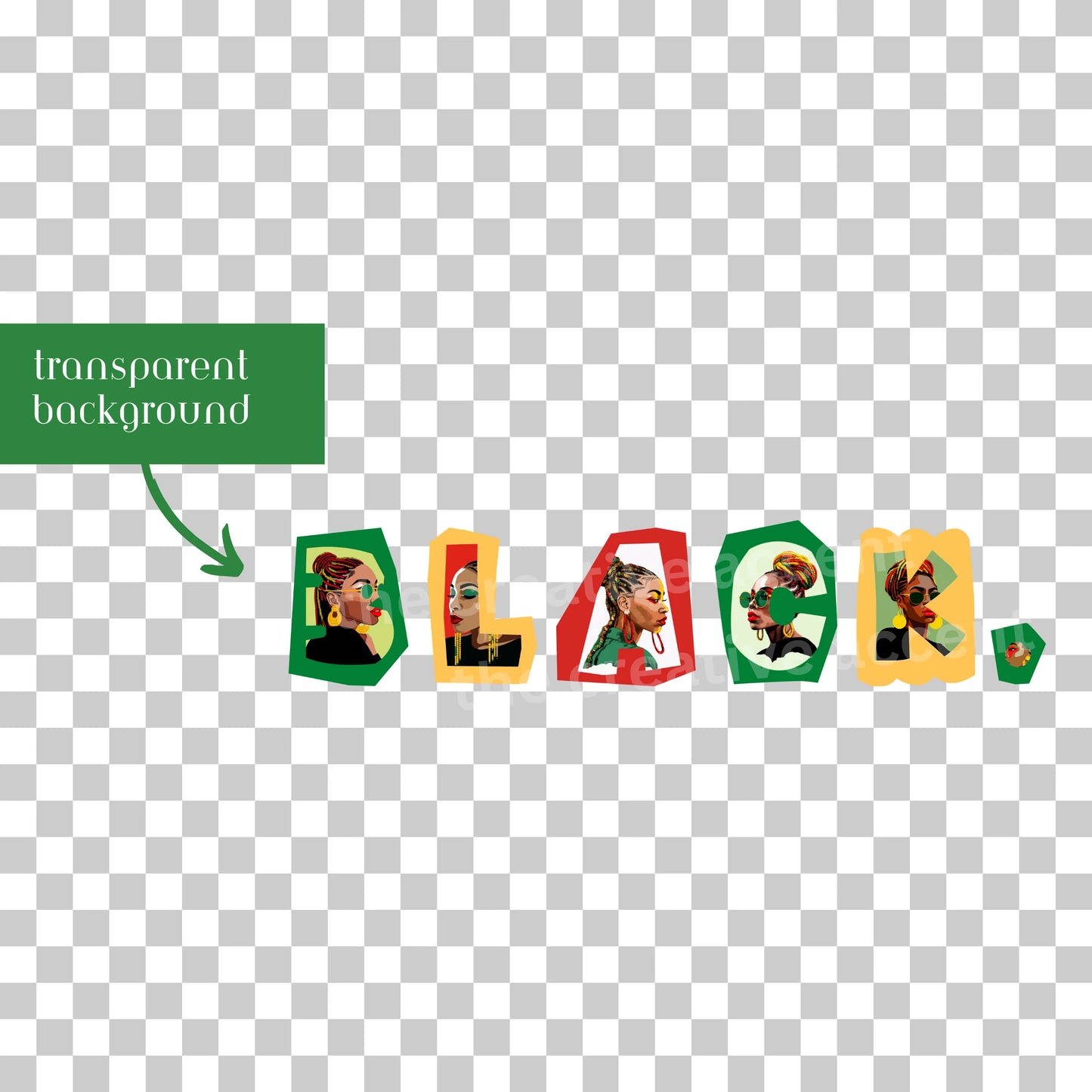 Modern Black Pride T-Shirt Design and Clipart, 2 PNG, The Word "Black" with Black Women Imagery