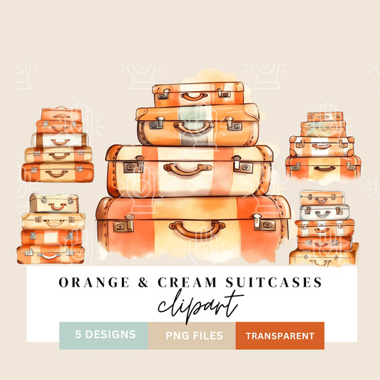 biege Orange and Cream Vintage Suitcase Clipart