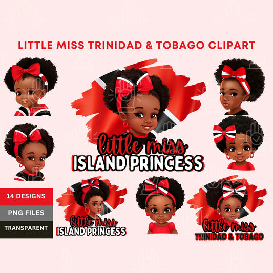 Little Miss Trinidad and Tobago Girl Clipart Red, T-Shirt Design